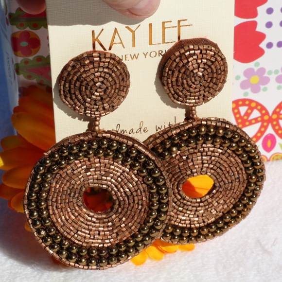 Kay Lee Jewelry - Big Boho Seed Bead Double Circle Dangle Earrings